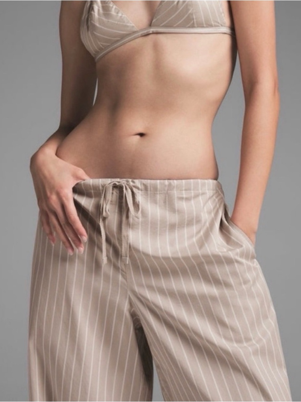 SKIMS Taupe Pinstripe Wide-Leg Lounge Pants XS